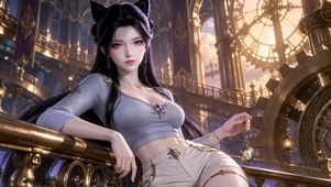 赛博风时钟塔美女