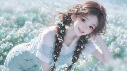 花海甜美微笑少女