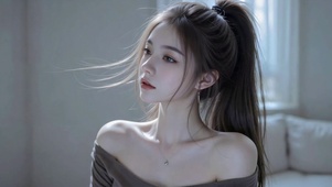 窗边高马尾清纯美女