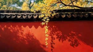 秋天红墙桂花