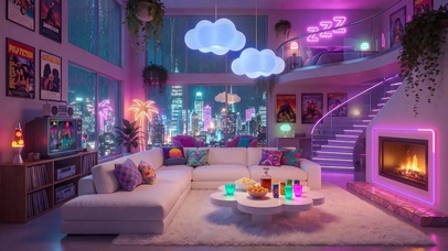 唯美雨夜城市房间