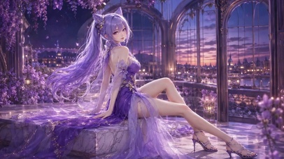 紫发猫耳紫裙浪漫美少女刻晴