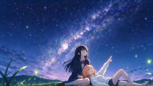 二次元闺蜜少女星空草地