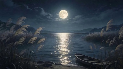 夜景树木河流