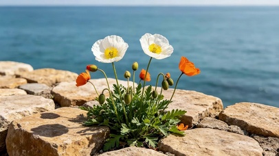 海边石缝里鲜花
