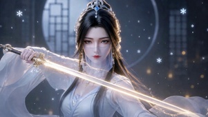 古风清冷白衣持剑美女