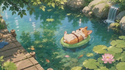 池塘里的小狗