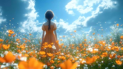 花海中的少女