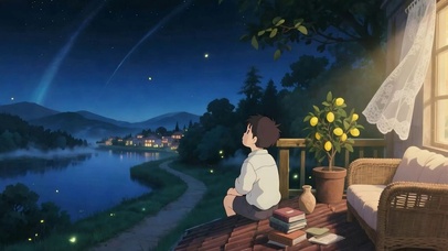 夜晚望着星空男孩
