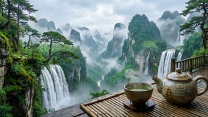 国风山水雨景