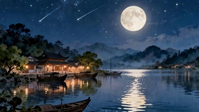 夜景树木河流