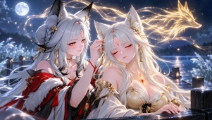 月夜古风狐耳双美人-心月狐