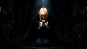 暗教堂祈祷的金发美少女