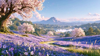 樱风落进紫色花田