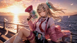 海边日落二次元美少女