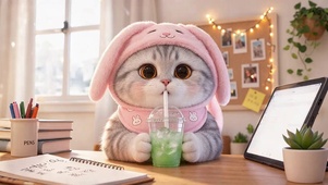 马卡龙银渐层猫兔儿装