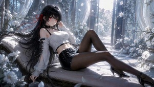 黑发花影少女