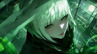 绿瞳白发少女月夜凝望