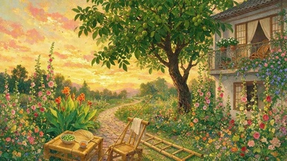 夕阳花草树木