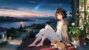 夜景女孩与萌宠