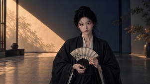 霓虹纸扇美女