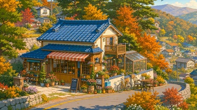 秋天乡村小镇商店