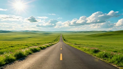 草原蓝天旷野公路
