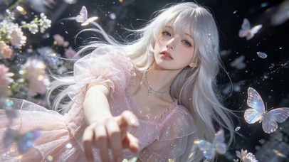 鲜花蝴蝶女孩