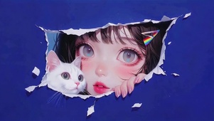 蓝色系少女与猫
