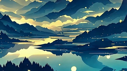 夜景古风山水带鱼屏