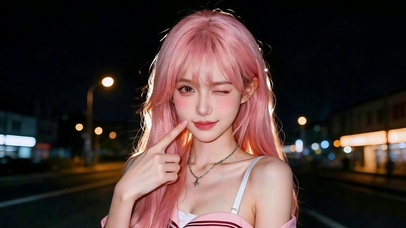 清纯甜美粉发少女