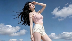 晴空下的清纯美女