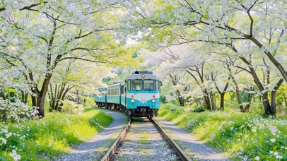 樱花隧道里的春日列车
