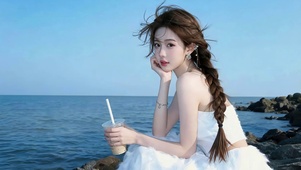 蔚蓝海边女孩