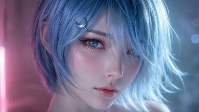 蓝发唯美少女动态壁纸
