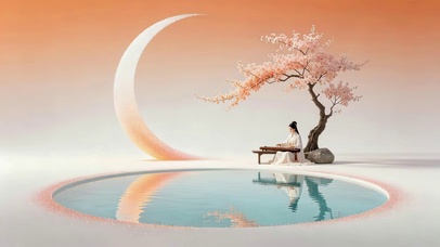 樱花树下抚琴