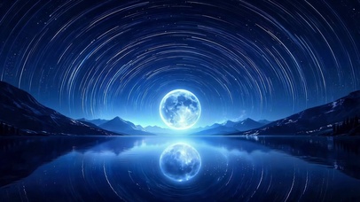 蓝调月夜星轨湖泊风景