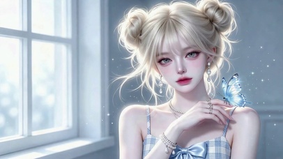 窗边蓝蝶纯欲少女