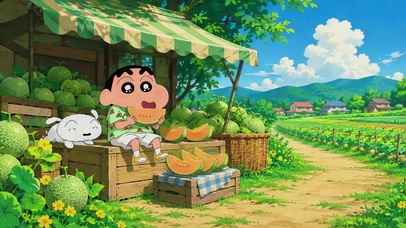 蜡笔小新的夏日蜜瓜小摊