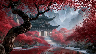  红枫古建庭院