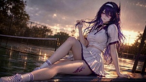 黄昏网球场紫发二次元美少女