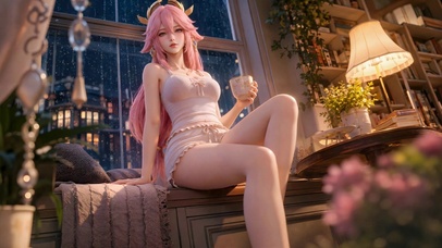雨夜窗边八重神子