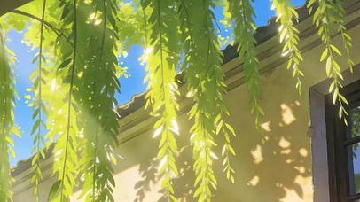 护眼绿景树木带鱼屏