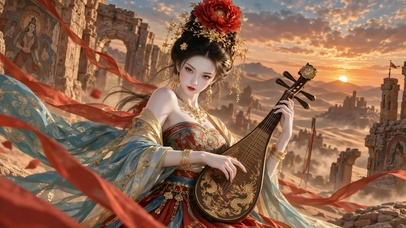 大漠古风红衣琵琶美人