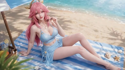 八重神子夏日沙滩泳装