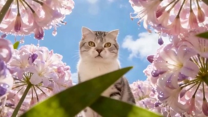 花朵中猫咪带鱼屏