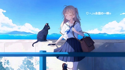 海畔 少女与黑猫
