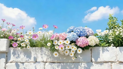 长满鲜花的白色墙头