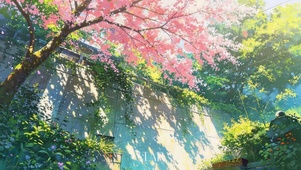 墙角的樱花树