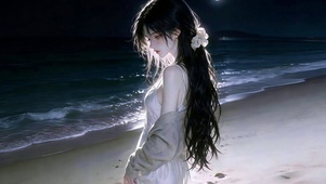 海畔清冷私语少女